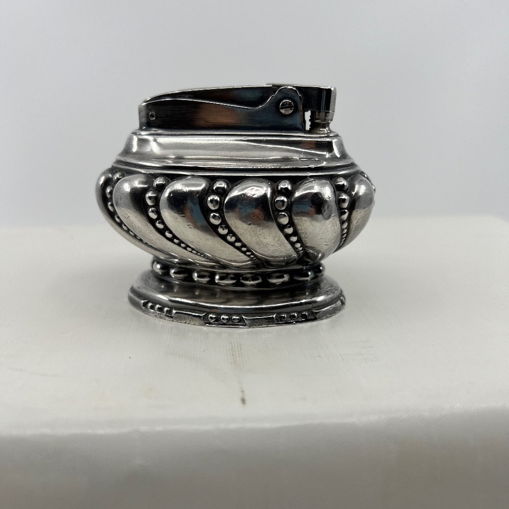 MidCentury American Silver Plate Art Deco Crown Table Lighter by Ronson